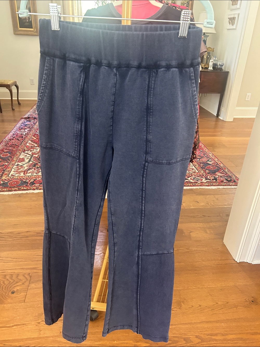 Anthropologie Navy Wide-Leg Pull-On knit pants
